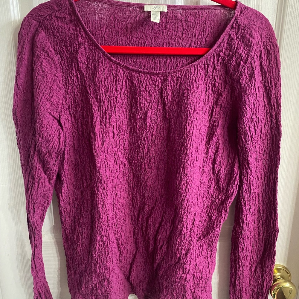 J. Jill Crinkle Scoop Neck Long Sleeve Top - Fuchsia